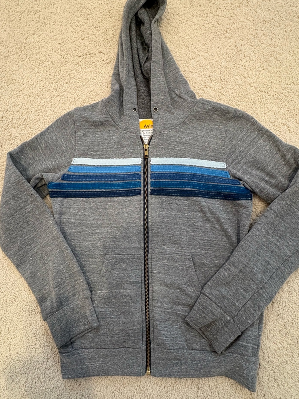 Aviator Nation Kids Gray Hoodie with Blue Stripes, Size 12